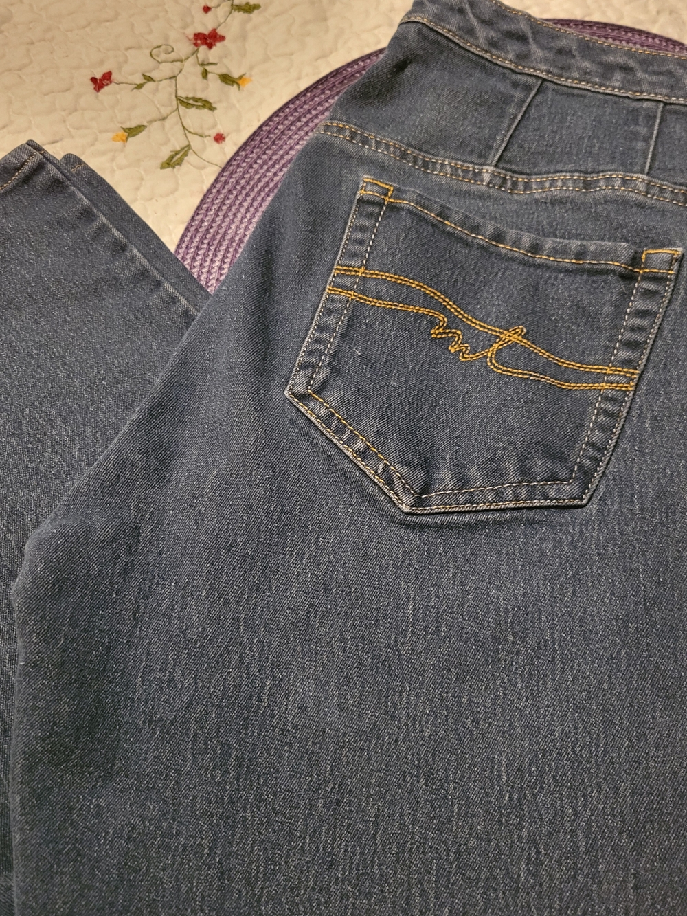 Miss Tina Gold and Dark Blue Jeans Label